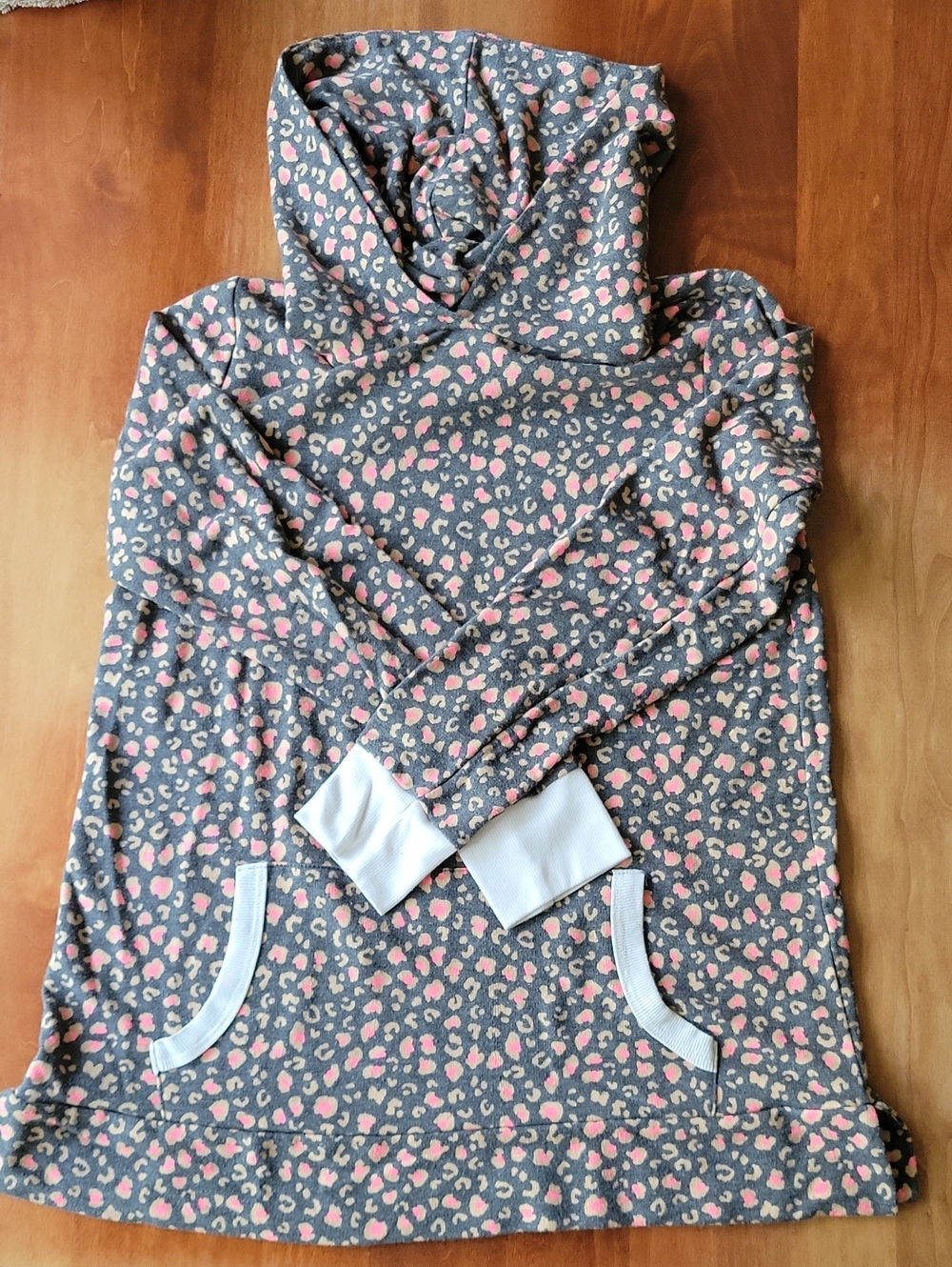 Gray Pink Leopard-Print French Terry Hoodie
